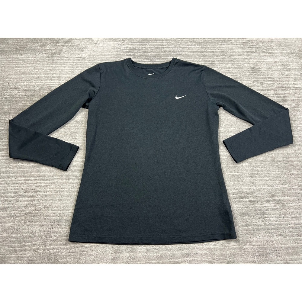 Nike Shirt Women Medium Black Dri-FIT Long Sleeve Athletic Crew Neck Swoosh Logo